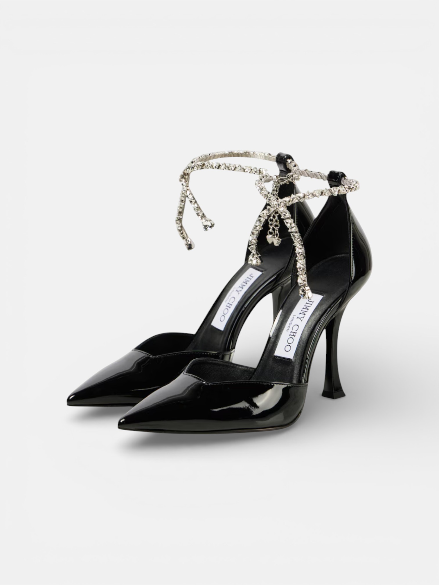 Jimmy Jimmy Cho Stevie 100 Embellished Patent Leather Pumps Black – close-up detail view in premium quality with AA+ craftsmanship