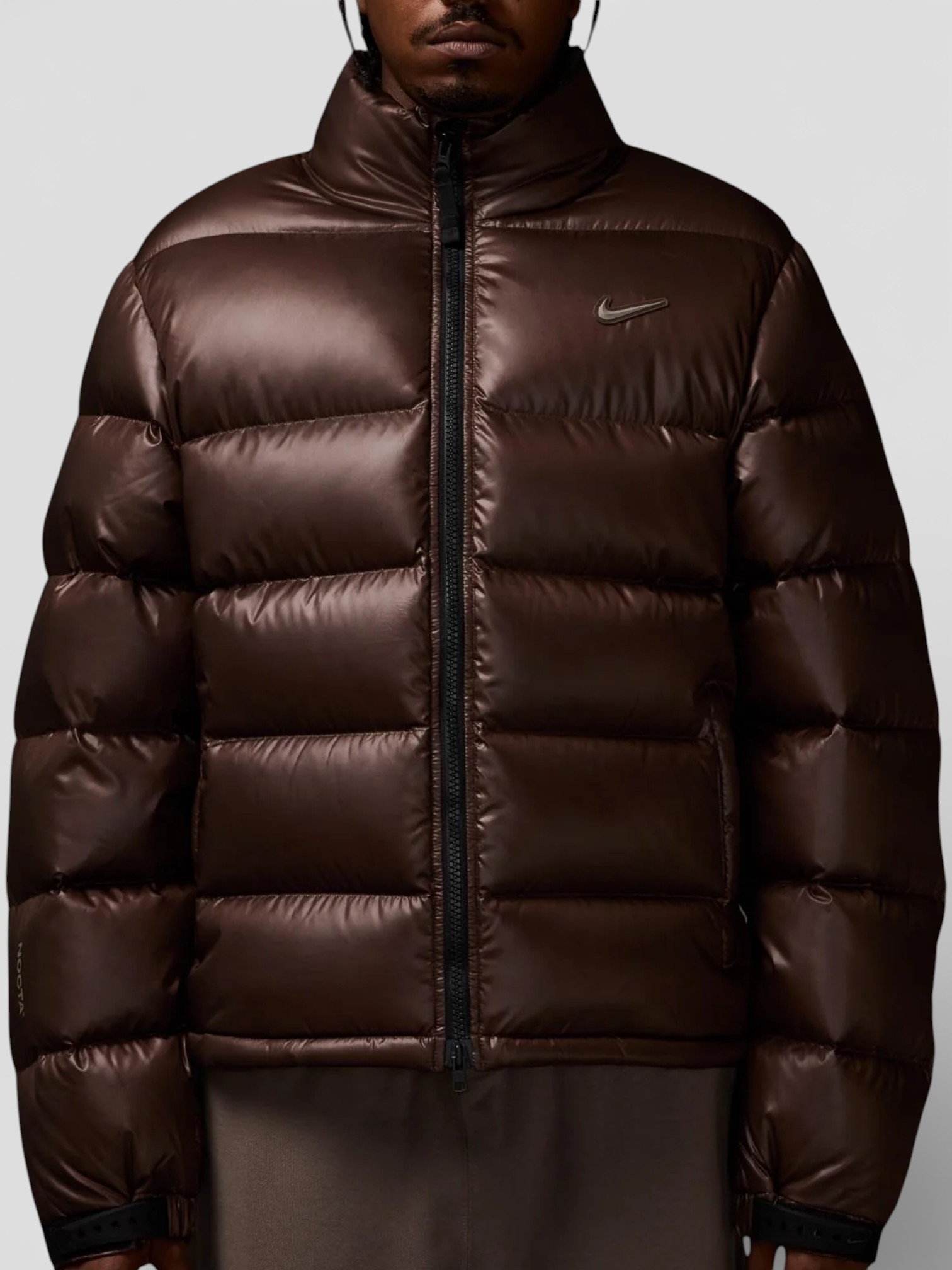 Nike Nike Nocta Sunset Puffer Jacket Brown – close-up detail view in premium quality with AA+ craftsmanship