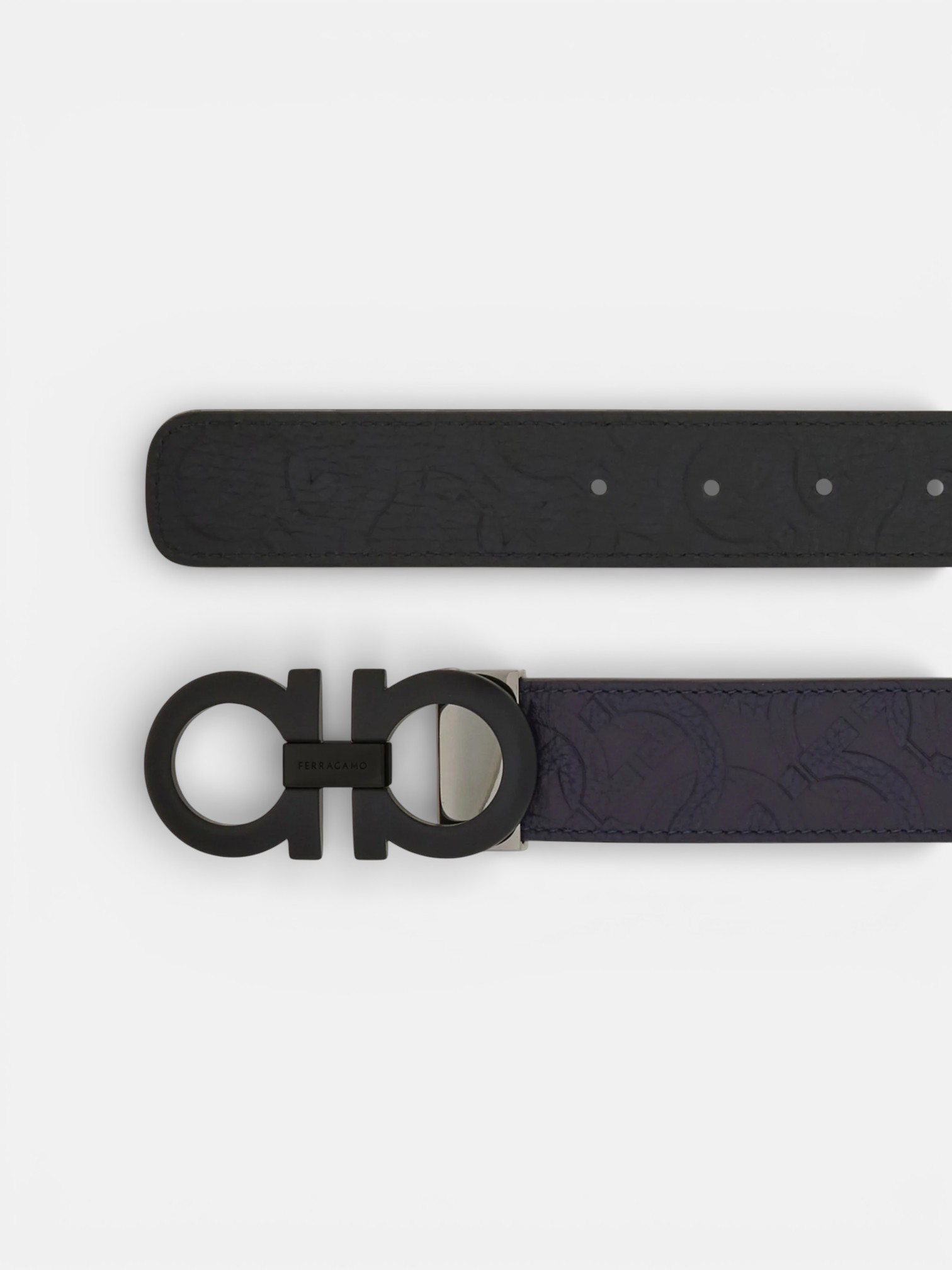 Ferregamo Ferregamo Reversible and Adjustable Belt Midnight Black Blue – side profile view in premium quality with AA+ craftsmanship