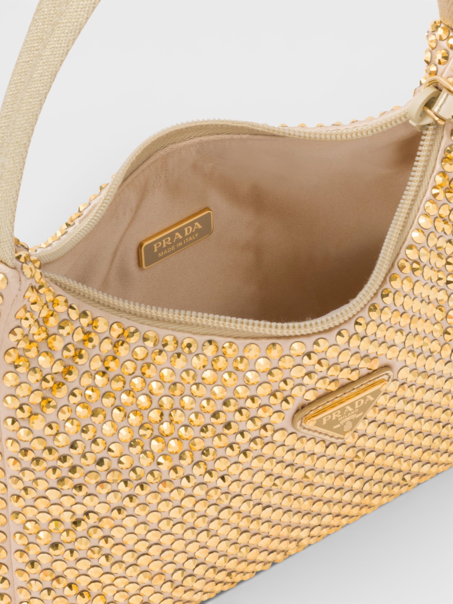 Prada Prada Re-Edition Mini Satin Bag with Crystals Platinum – back view in premium quality with AA+ craftsmanship