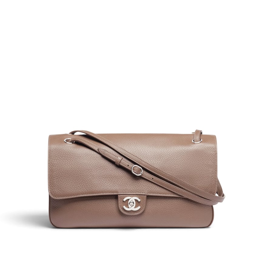 Chanel Maxi Flap Bag Light Brown Grained Calfskin & Silver Metal