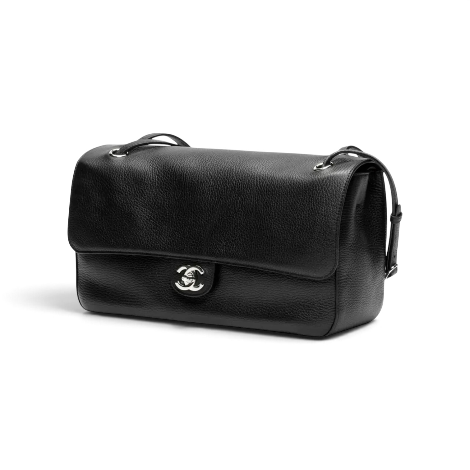 Chanel Chanel Maxi Flapbag in Grained Calfskin & Silver Metal Black – side profile view in premium quality with AA+ craftsmanship