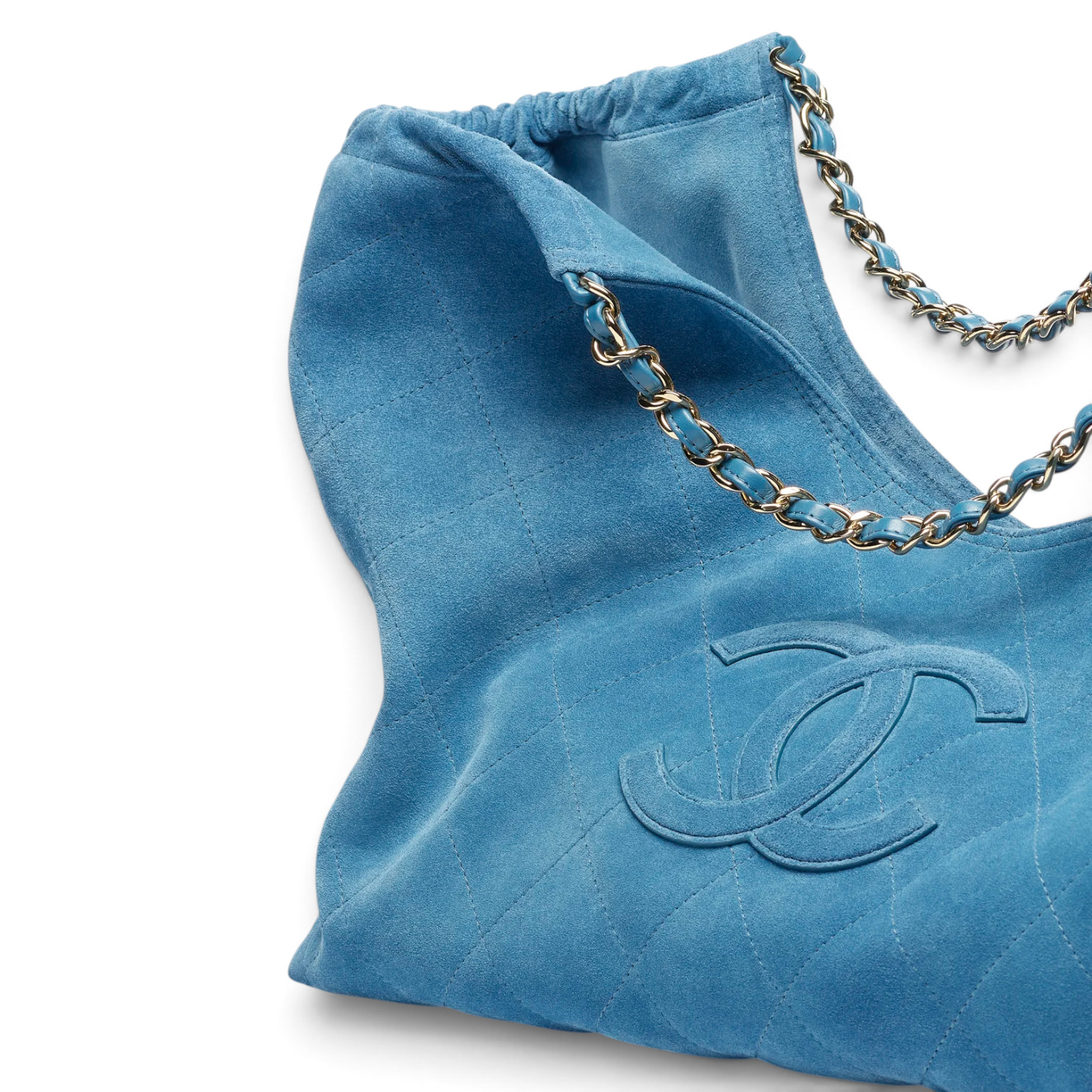 Chanel Chanel Large Tote Suede Calfskin & Gold-Tone Metal Blue – detail view in premium quality with AA+ craftsmanship