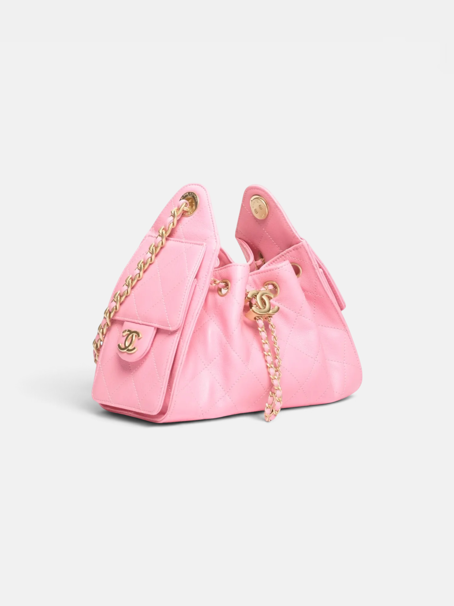Chanel Chanel 25 Mini Handbag Grained Calfskin & Gold-Tone Metal in Pink – side profile view in premium quality with AA+ craftsmanship