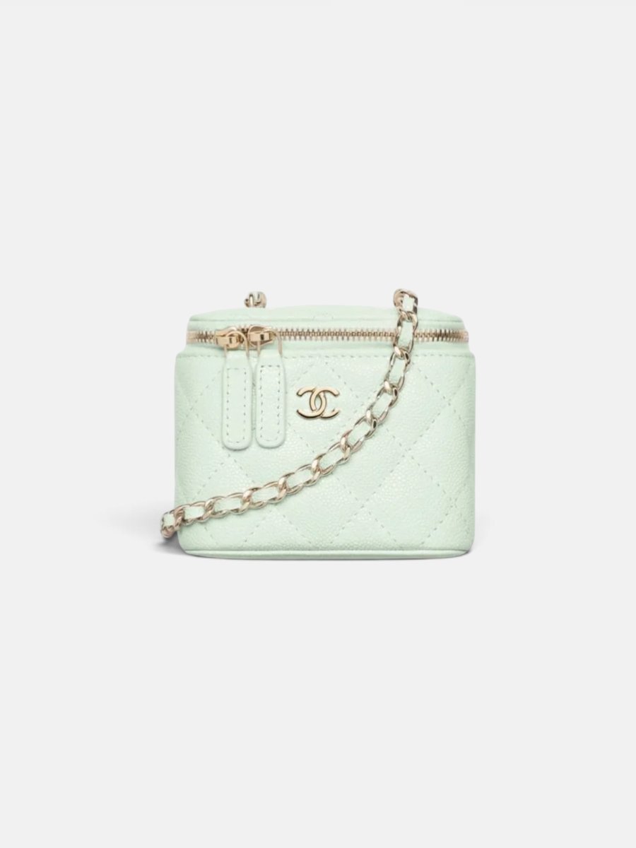 Chanel Classic Small Vanity With Chain in Grained Shiny Calfskin Light Green