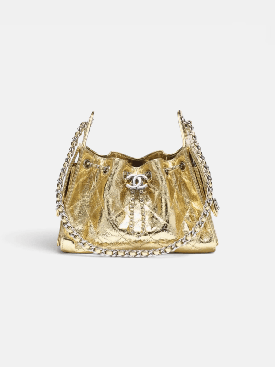 Chanel 25 Mini Handbag Metallic Calfskin Gold in Gold