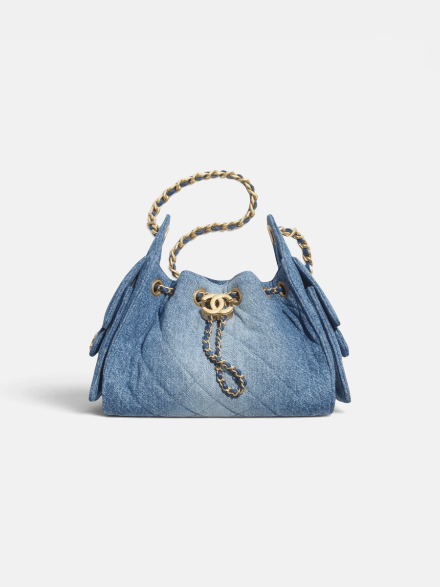 Chanel 25 Mini Handbag Washed Denim & Gold Tone Metal in Blue
