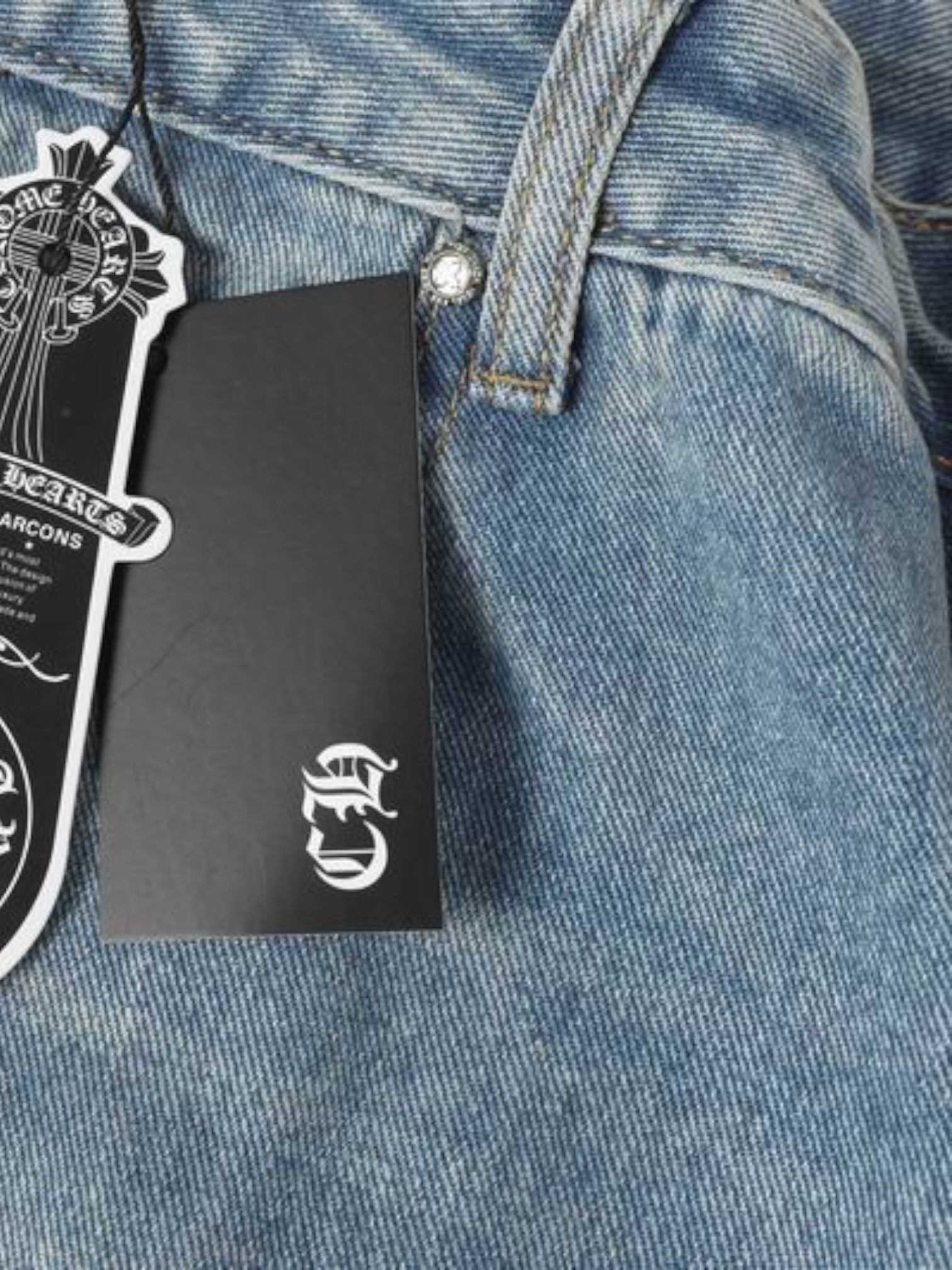 Chrome Chrome Hearts Minimal Cross Jeans Light Blue – back view in premium quality with AA+ craftsmanship