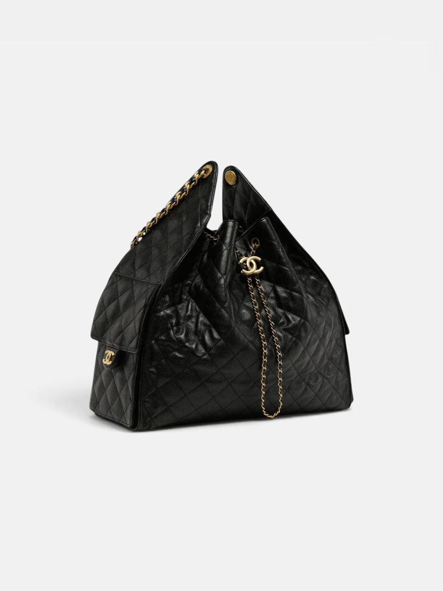 Chanel 25 Large Handbag Grained Calfskin & Gold Tone Metal in Black - Preview