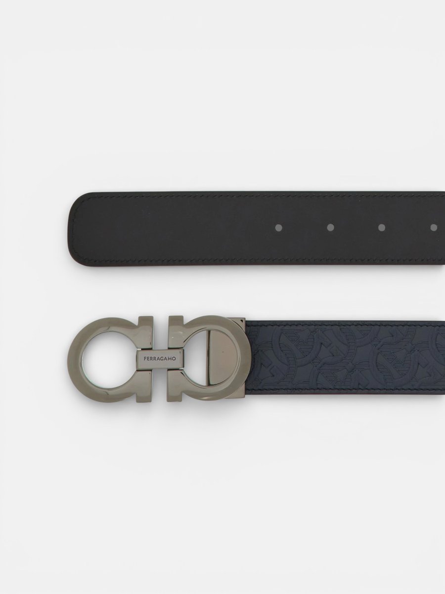 Ferregamo Reversible and Adjustable Belt Navy Blue Black - Preview