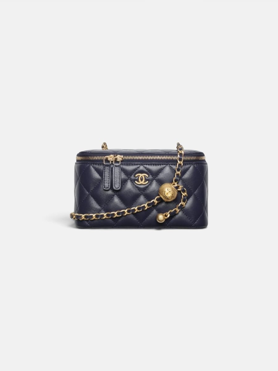 Chanel Long Vanity with Chain in Shiny Lambskin Dark Navy Blue