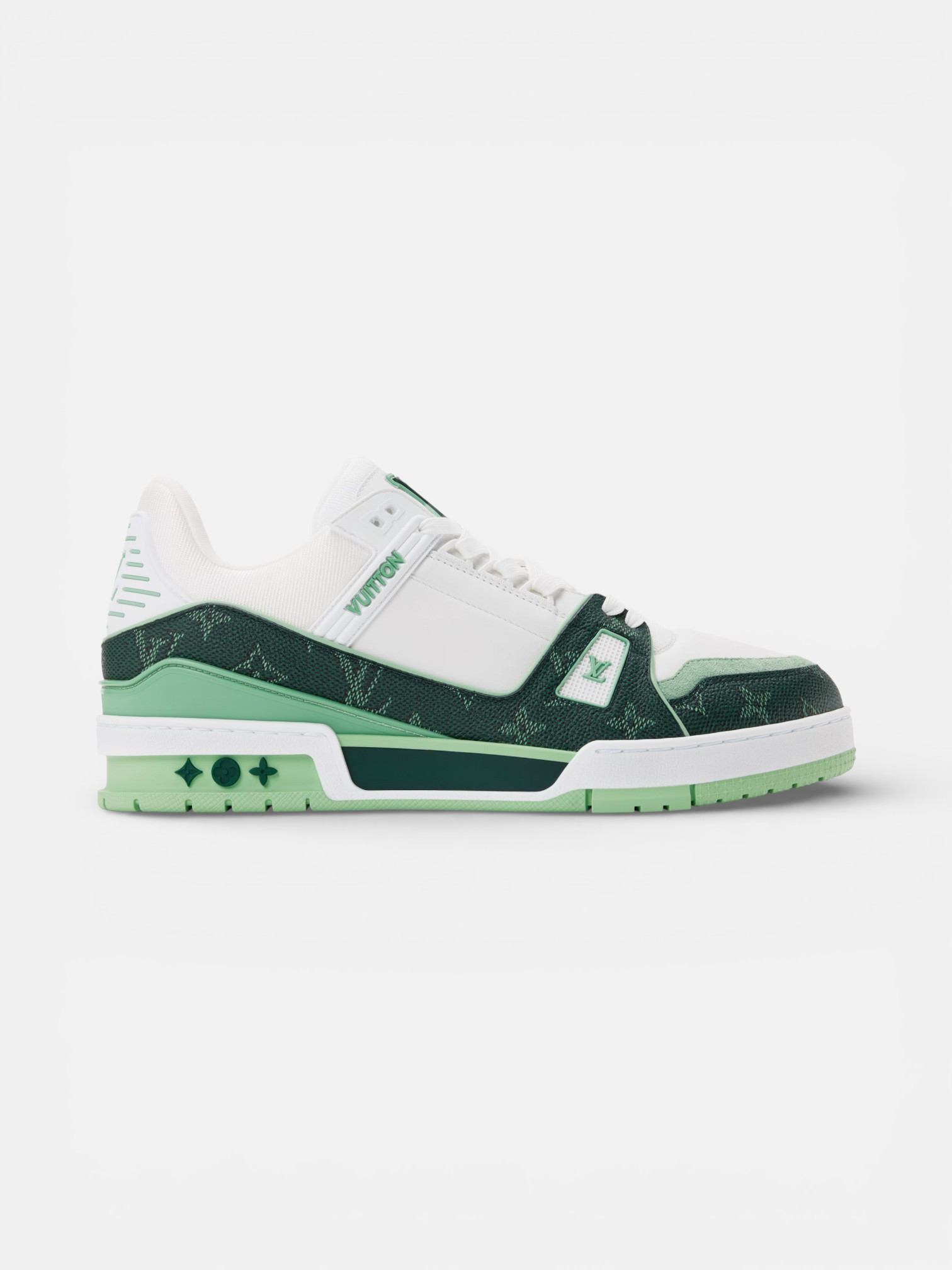 Louis Louis Vuitton Trainer Green White – side profile view in premium quality with AA+ craftsmanship