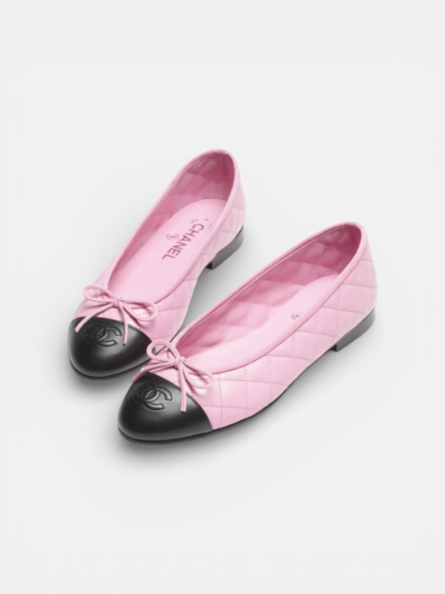 Chanel Chanel Ballet Flats Lambskin Pink Black – side profile view in premium quality with AA+ craftsmanship