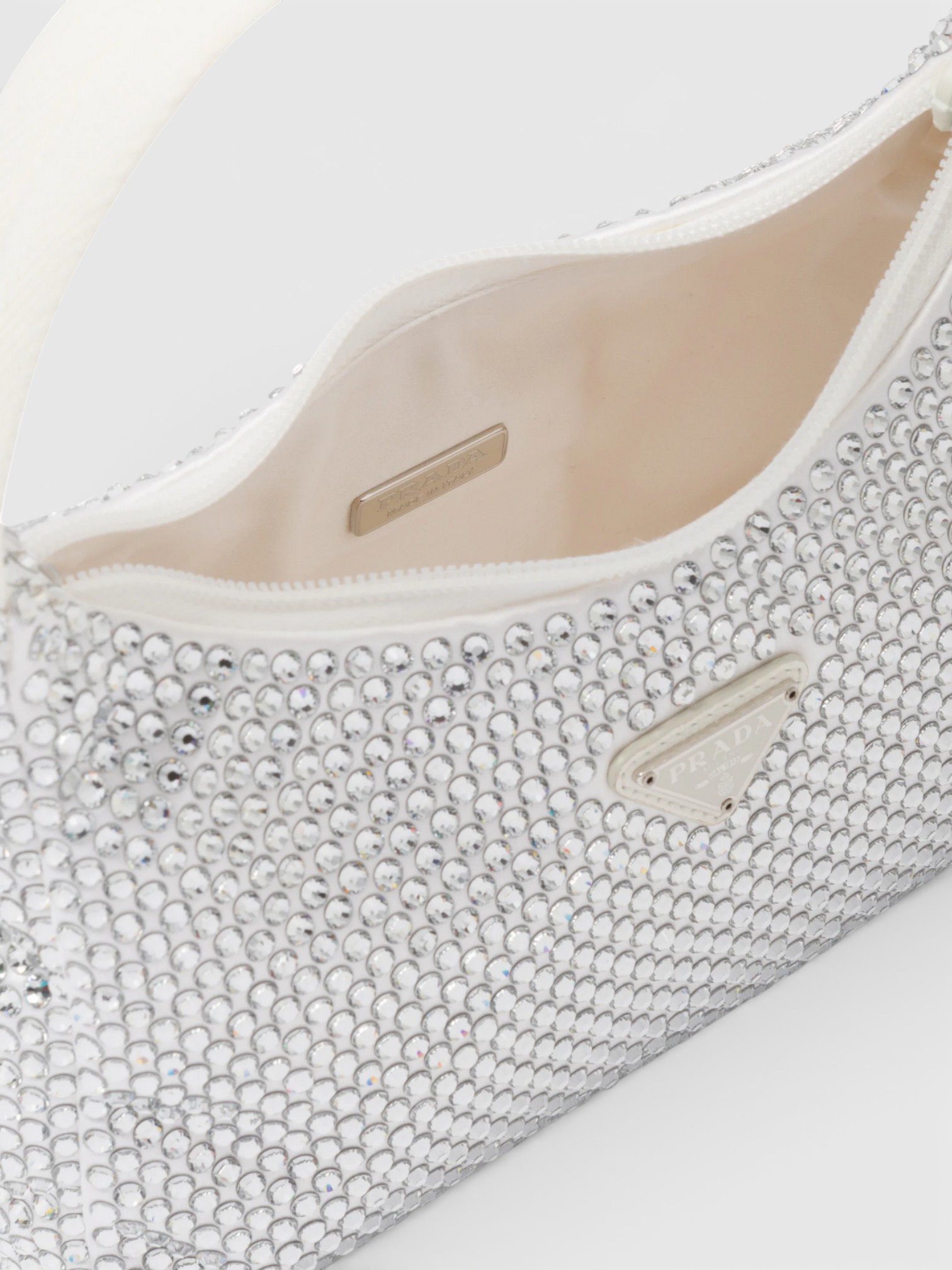 Prada Prada Re-Edition Mini Satin Bag with Crystals White – back view in premium quality with AA+ craftsmanship