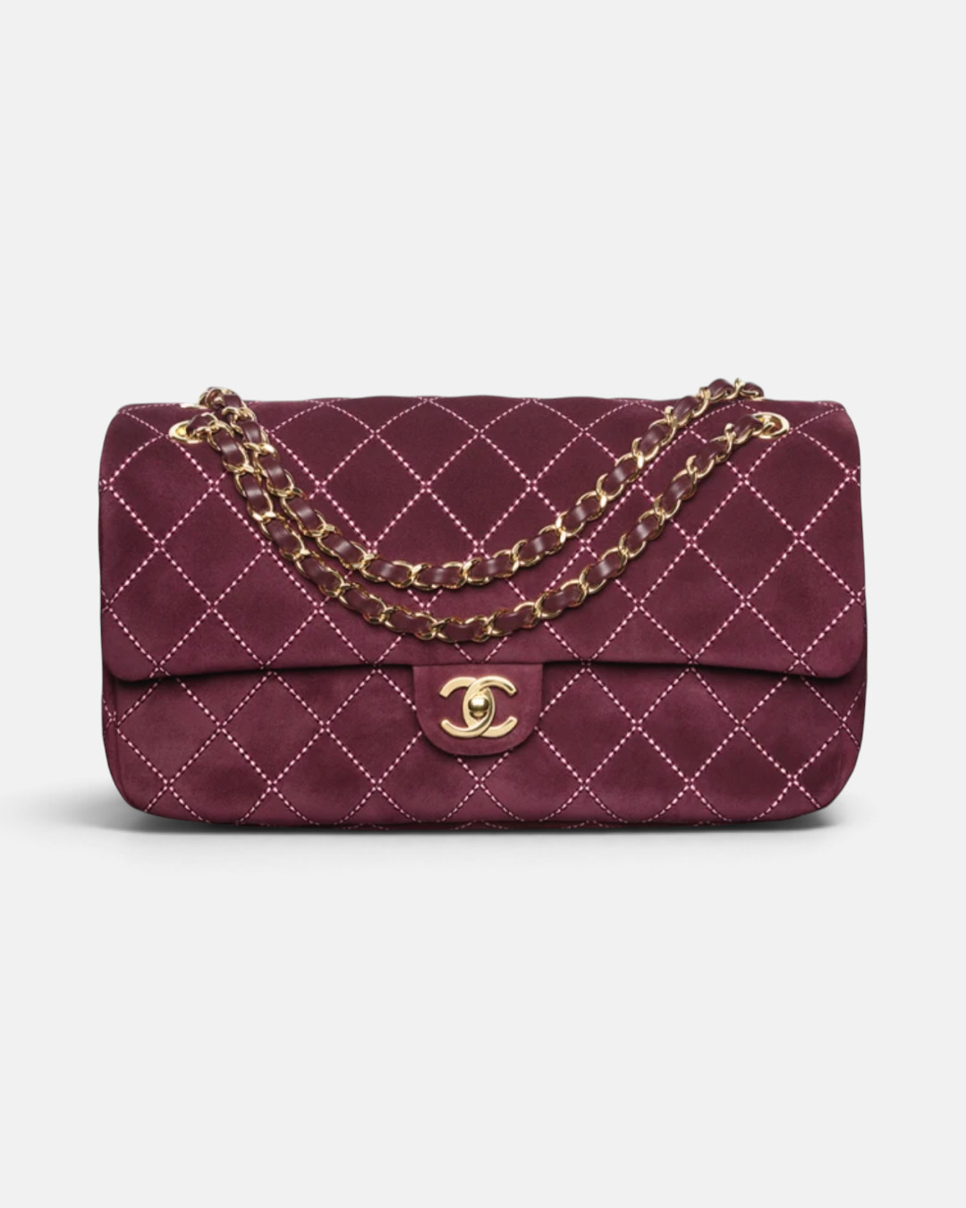 Chanel Chanel Maxi Flap Bag Suede Calfskin & Gold-Tone Metal Burgundy – side profile view in premium quality with AA+ craftsmanship
