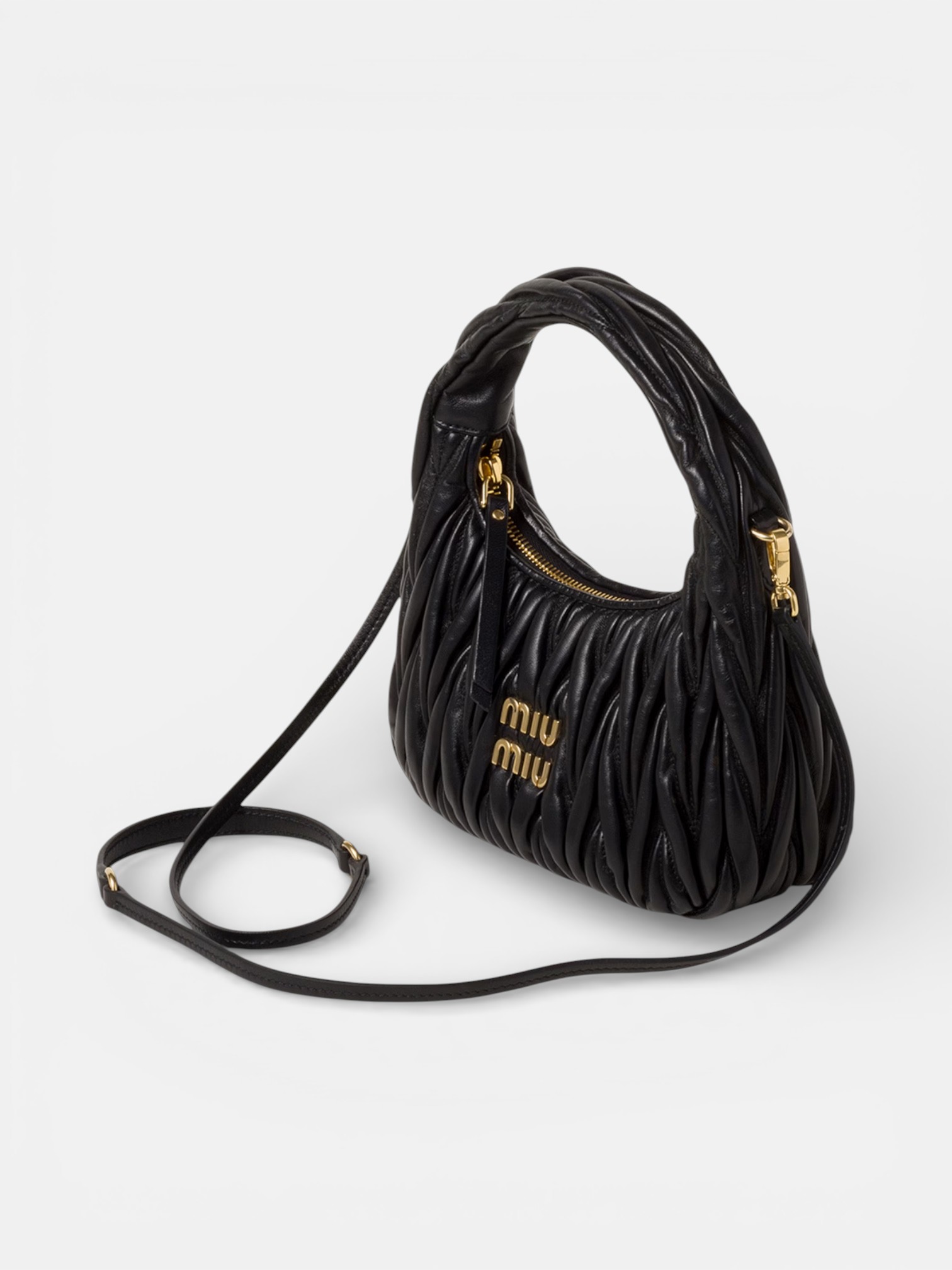 MiuMiu MiuMiu Wander Leather Bag Black – side profile view in premium quality with AA+ craftsmanship