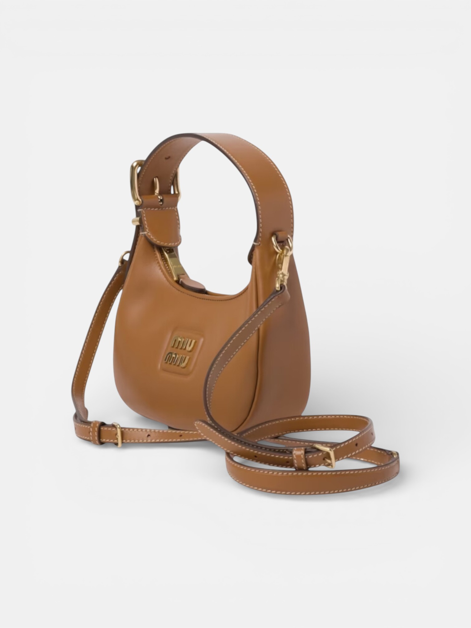 MiuMiu MiuMiu Half-Moon Leather Bag Caramel – back view in premium quality with AA+ craftsmanship