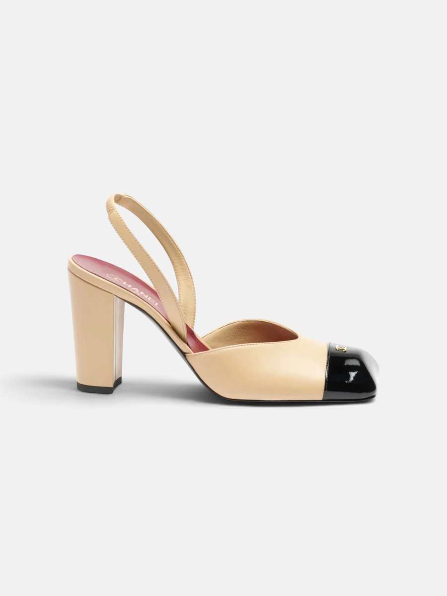 Chanel Slingbacks in Lambskin and Patent Calfskin Beige/Black