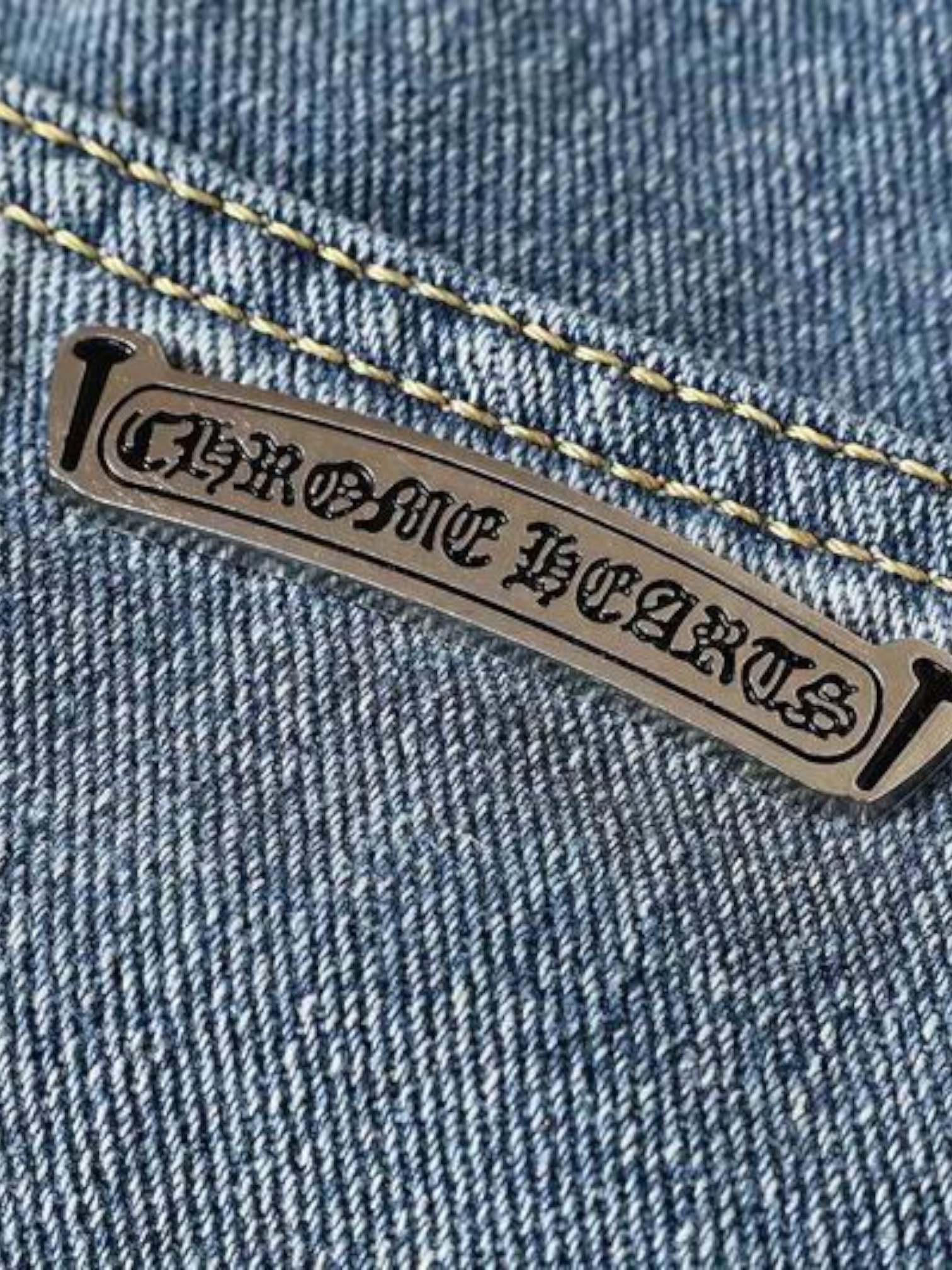 Chrome Chrome Hearts Archive Cross Jeans Blue – detail view in premium quality with AA+ craftsmanship