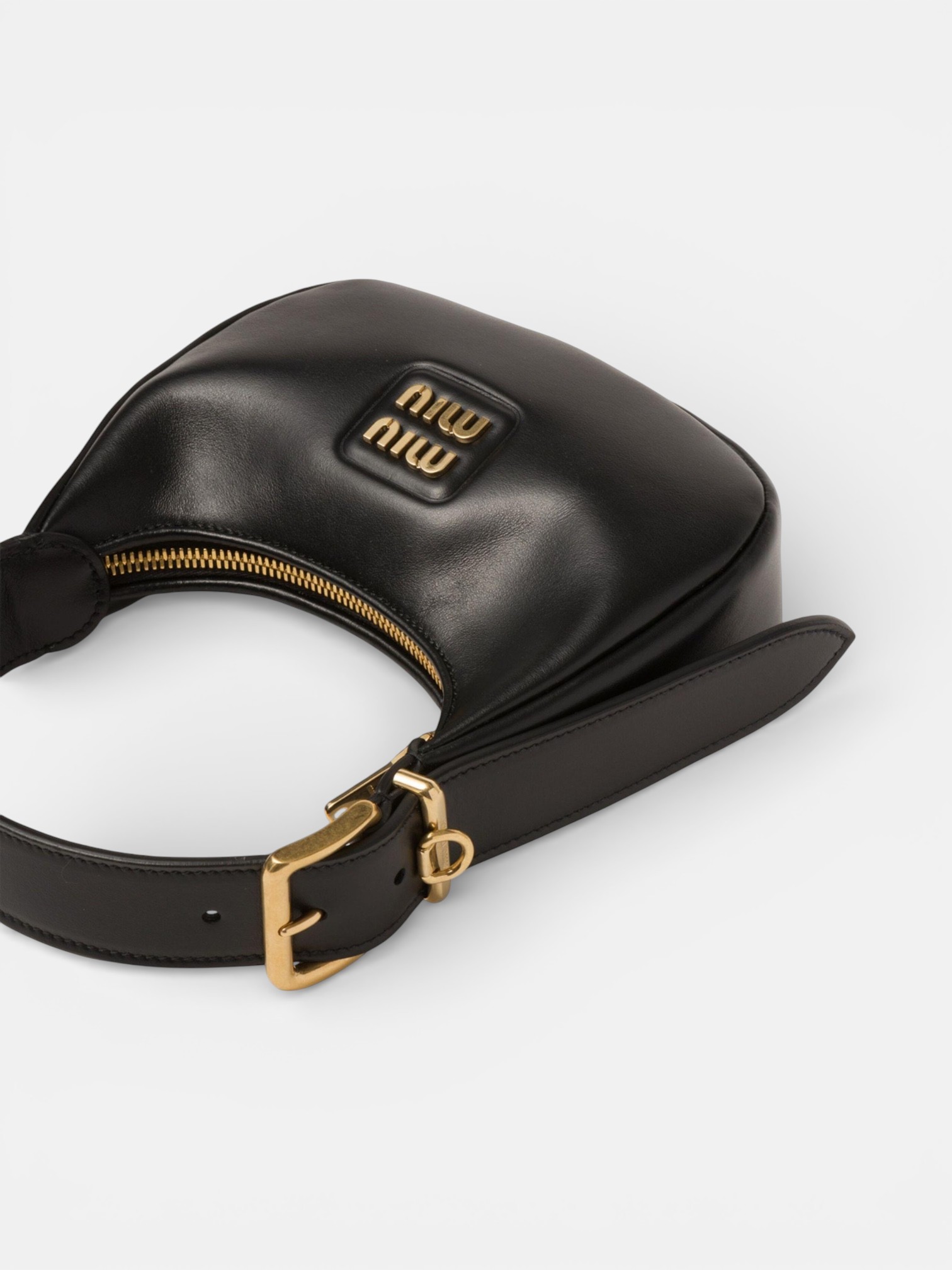 MiuMiu MiuMiu Half-Moon Leather Bag Black – detail view in premium quality with AA+ craftsmanship