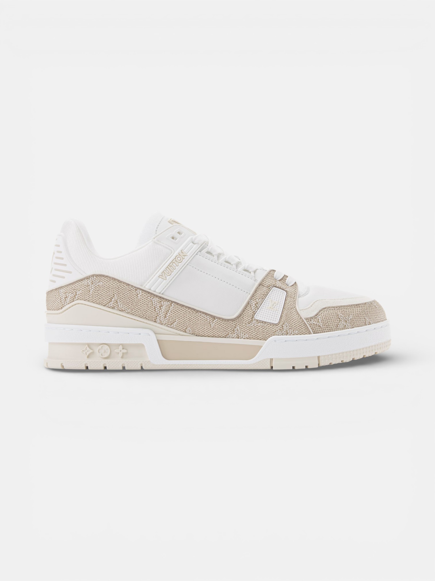 Louis Louis Vuitton Trainer White Beige – side profile view in premium quality with AA+ craftsmanship