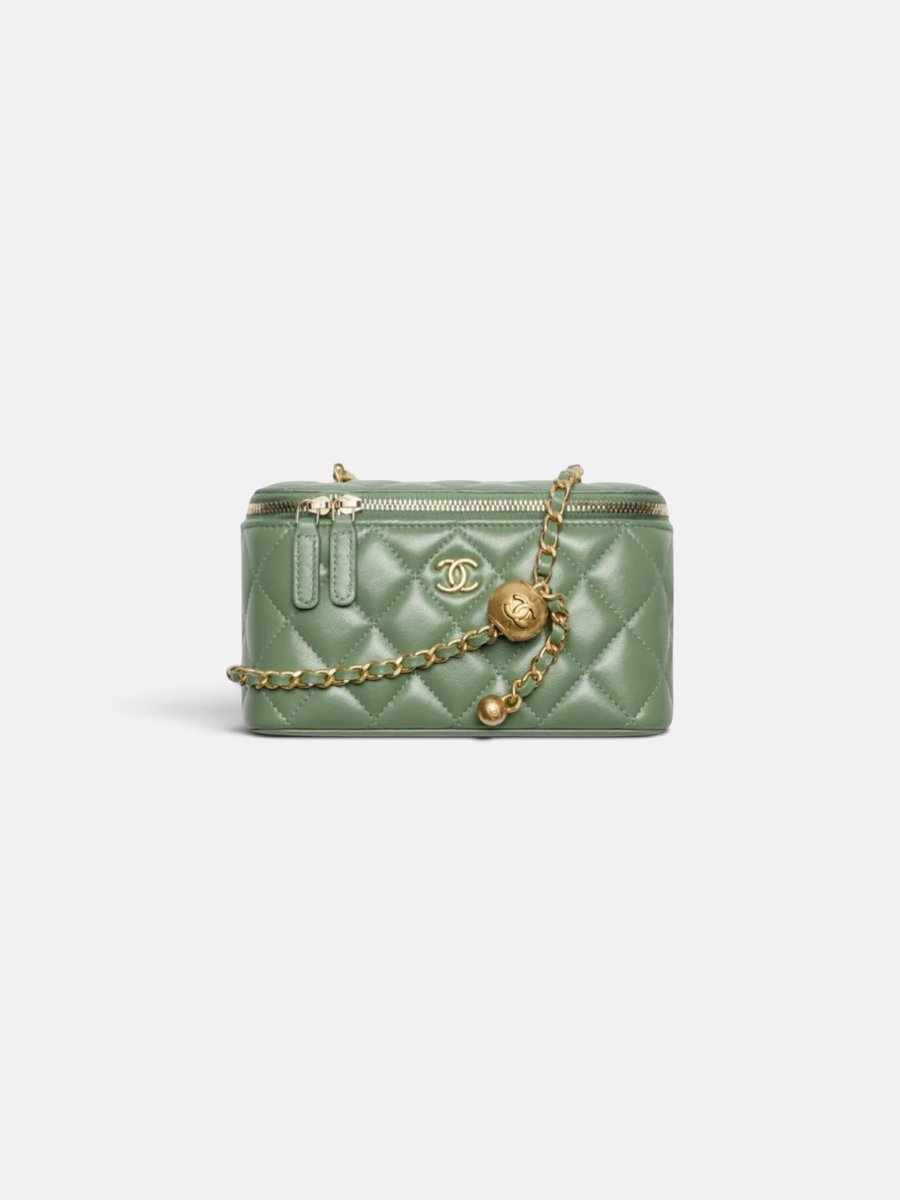 Chanel Long Vanity with Chain in Shiny Lambskin Khaki