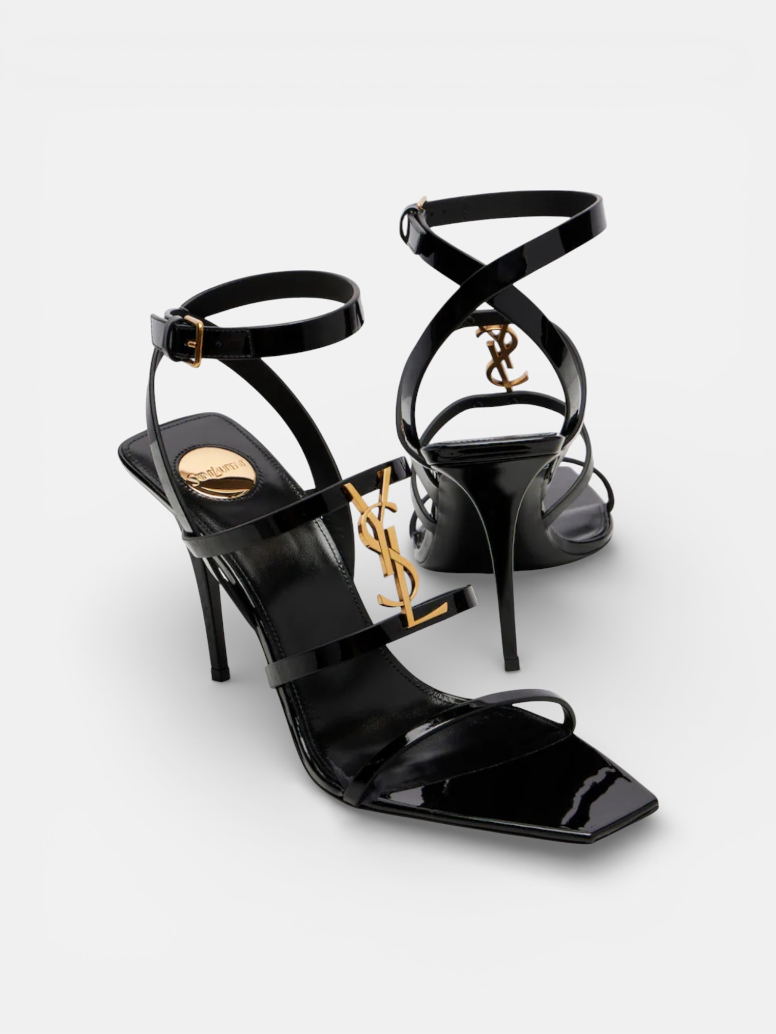 YSL YSL Cassandra 90 Patent Leather Sandals Black – close-up detail view in premium quality with AA+ craftsmanship