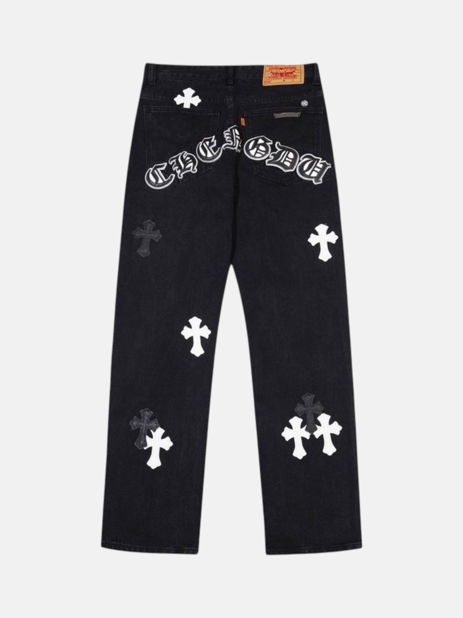 Chrome Chrome Hearts Contrast Cross Jeans Black – back view in premium quality with AA+ craftsmanship