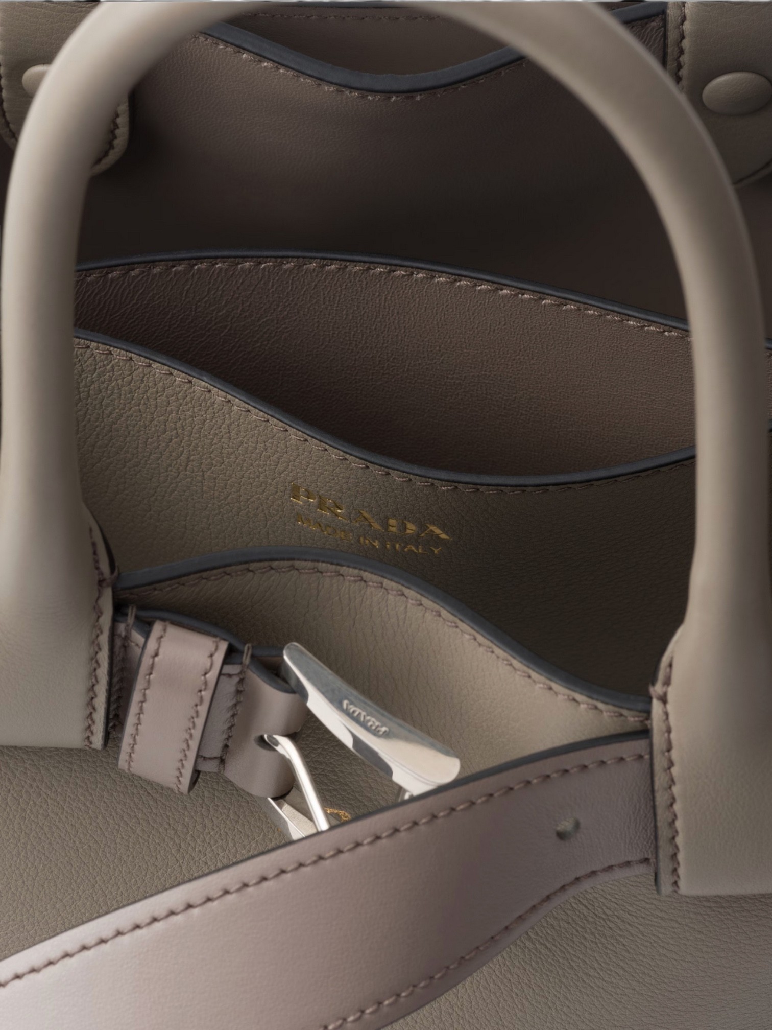 Prada Prada Buckle Small Leather Handbag Clay Grey – back view in premium quality with AA+ craftsmanship