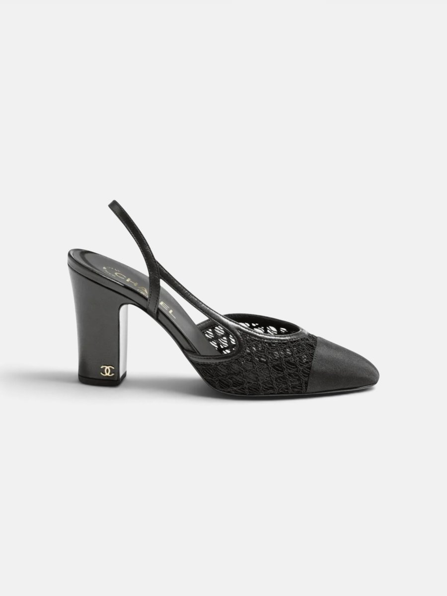 Chanel Slingbacks In Embroidery and Grosgrain  Black