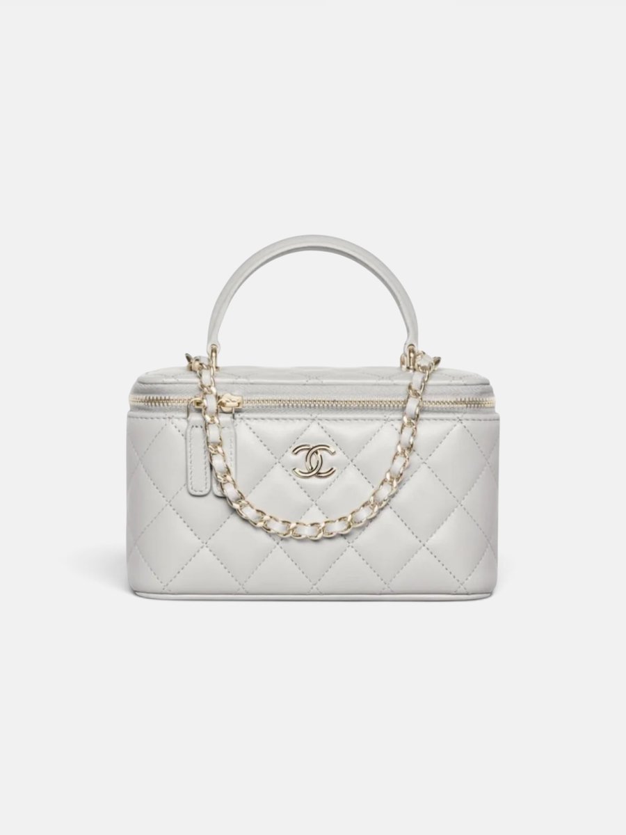 Chanel Long Vanity With Chain Lambskin Grey