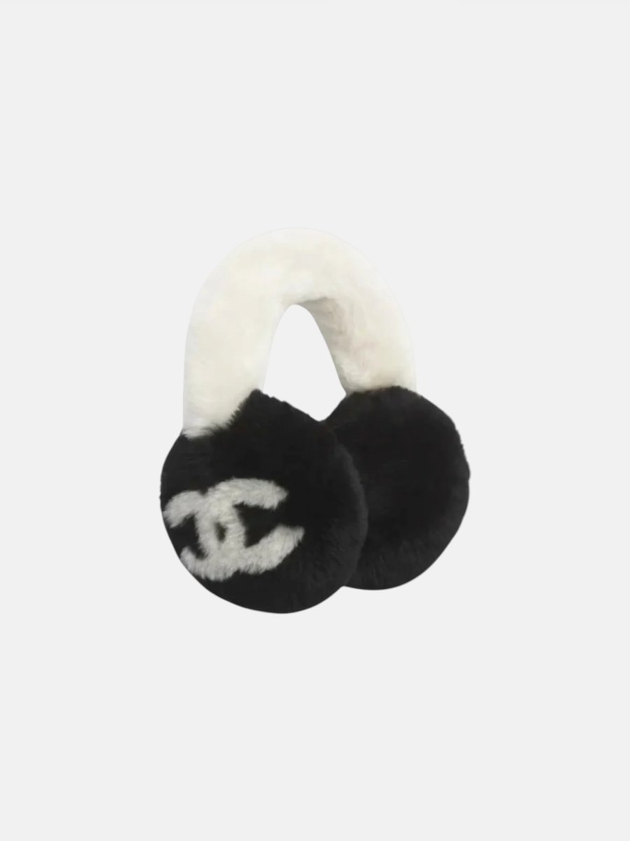 Chanel  Earmuffs in Lamb Pelt Black/Ecru