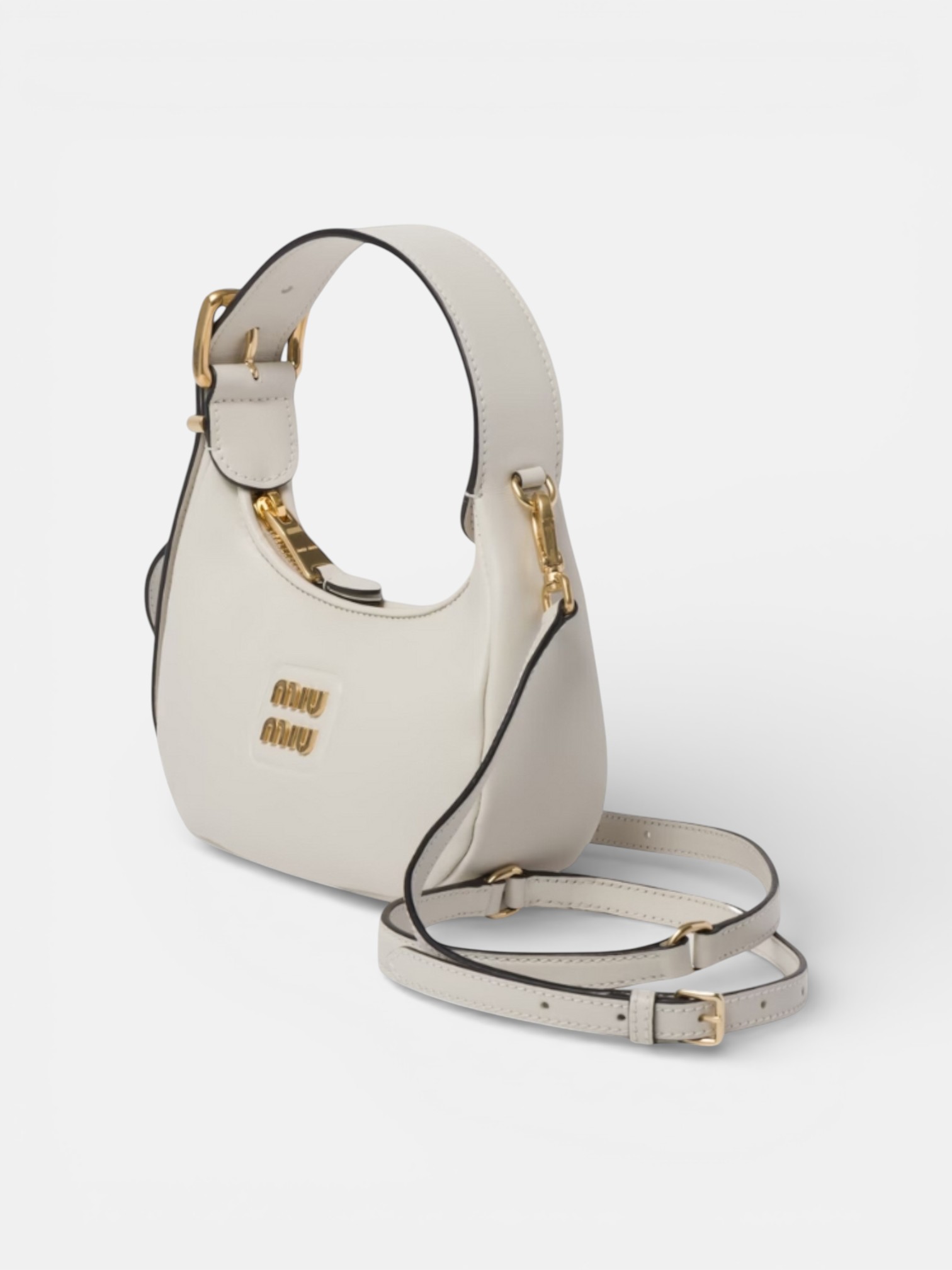 MiuMiu MiuMiu Half-Moon Leather Bag White – back view in premium quality with AA+ craftsmanship