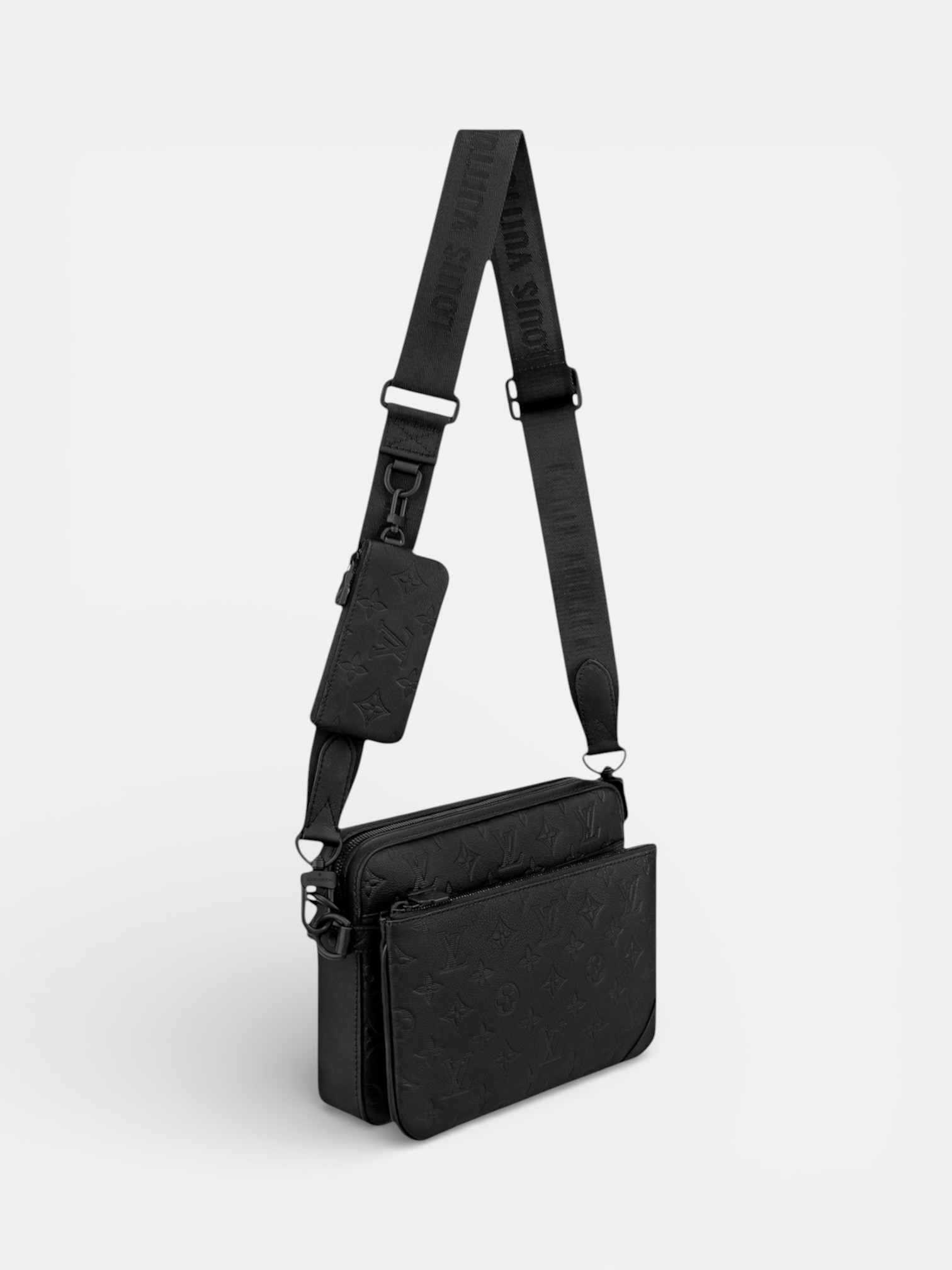 Louis Louis Vuitton Trio Messenger Bag Monogram Shadow – close-up detail view in premium quality with AA+ craftsmanship