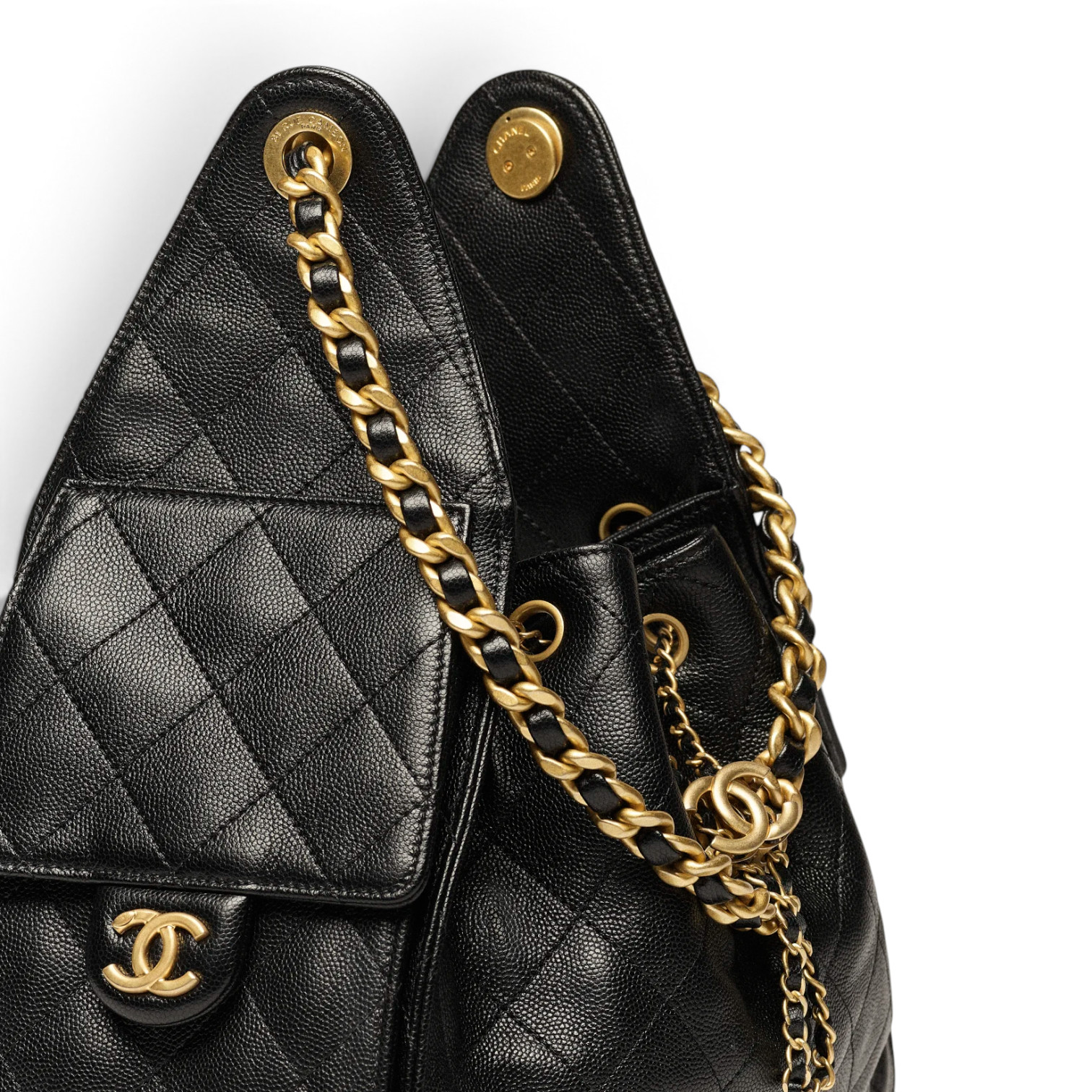 Chanel Chanel 25 Small Handbag Grained Calfskin & Gold-Tone Metal Black – detail view in premium quality with AA+ craftsmanship