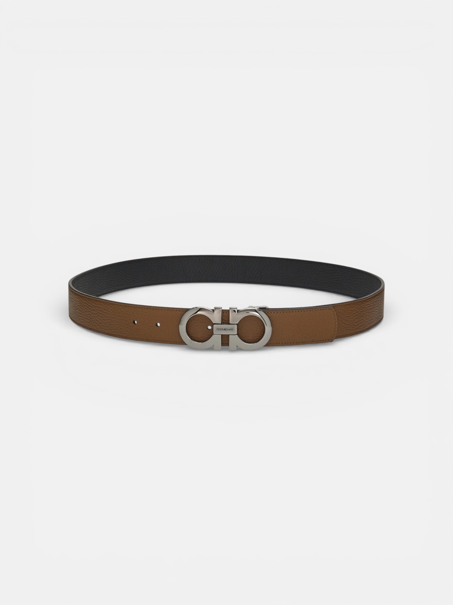 Ferregamo Ferregamo Reversible and Adjustable Belt Brown Sugar Black – close-up detail view in premium quality with AA+ craftsmanship
