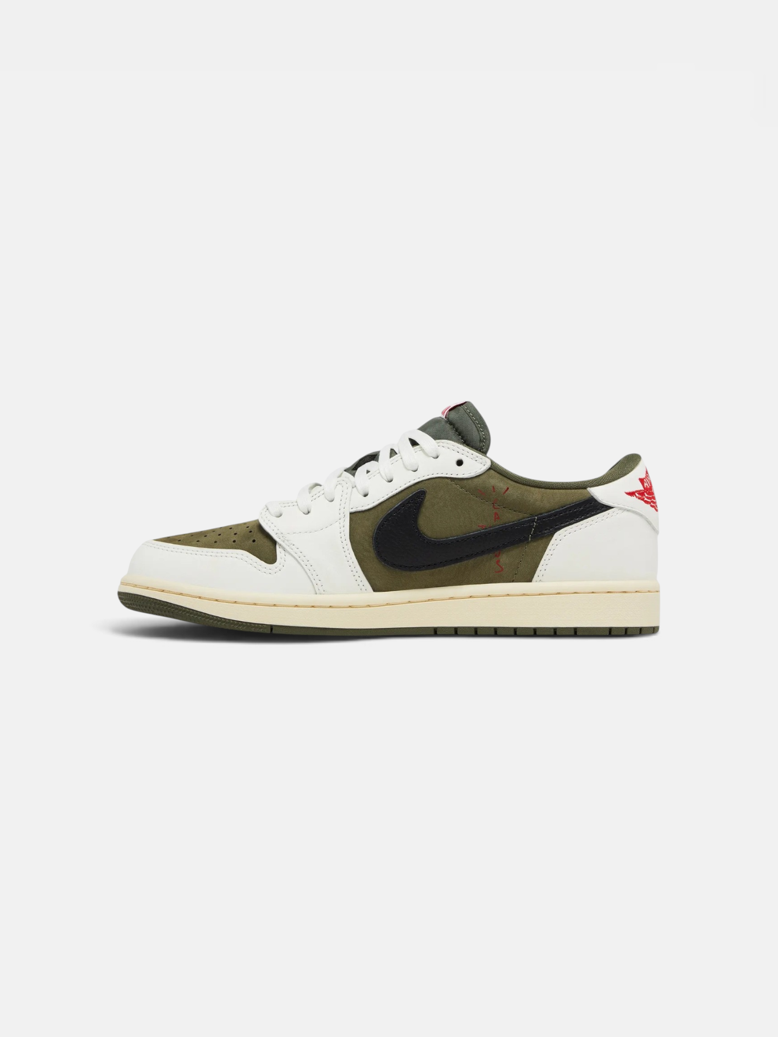 Jordan Jordan 1 Low Travis Scott Medium Olive – side profile view in premium quality with AA+ craftsmanship