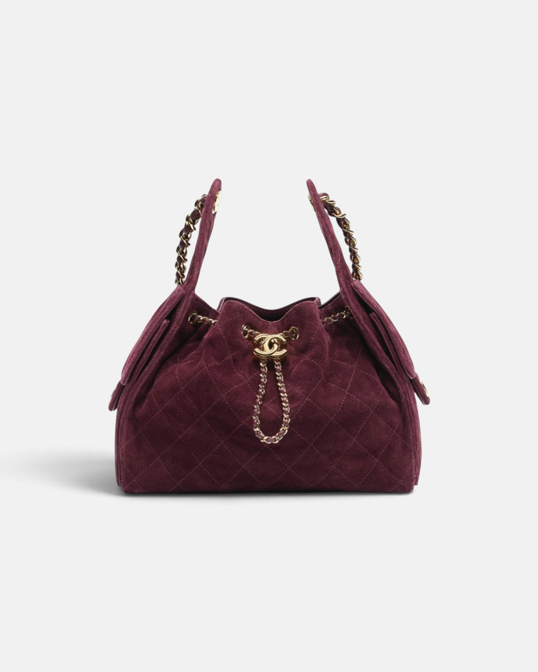Chanel Chanel 25 Small Handbag Suede Calfskin & Gold-Tone Metal Burgundy – side profile view in premium quality with AA+ craftsmanship