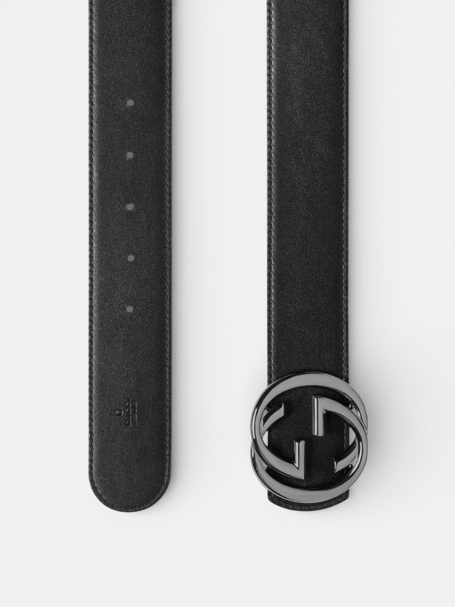 Gucci Gucci Reversible Belt with Interlocking G Buckle Black Supreme Leather – detail view in premium quality with AA+ craftsmanship