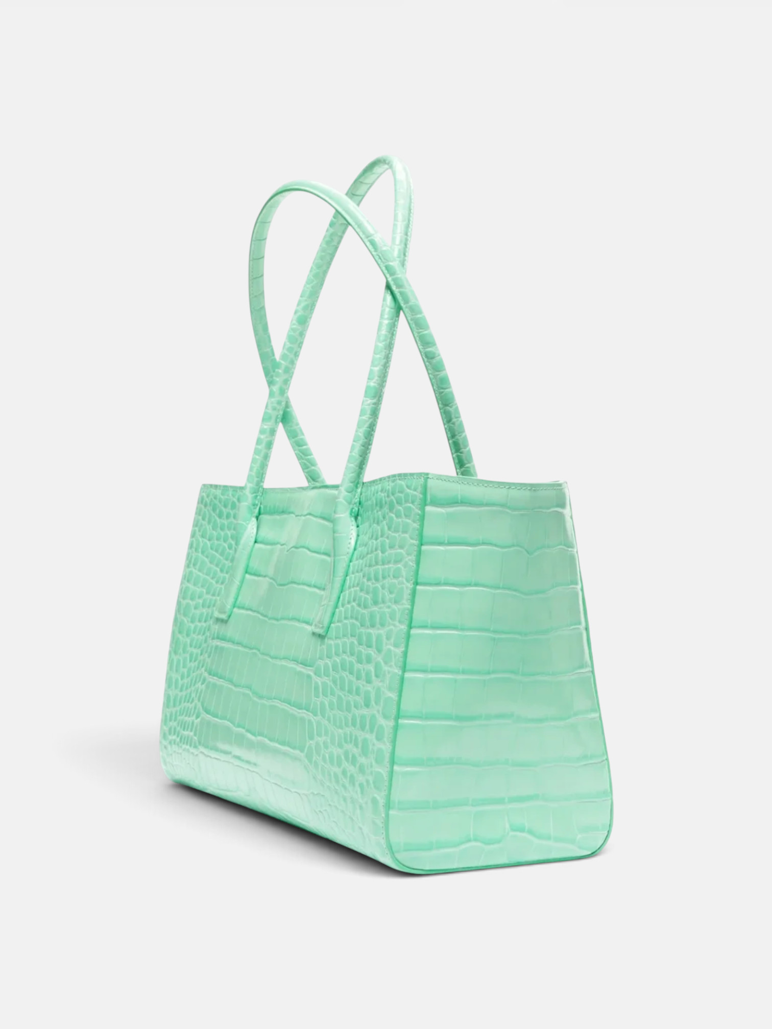 Chanel Chanel Small Tote in Crocodile Embossed Calfskin & Gold-Tone Metal Turquise – side profile view in premium quality with AA+ craftsmanship