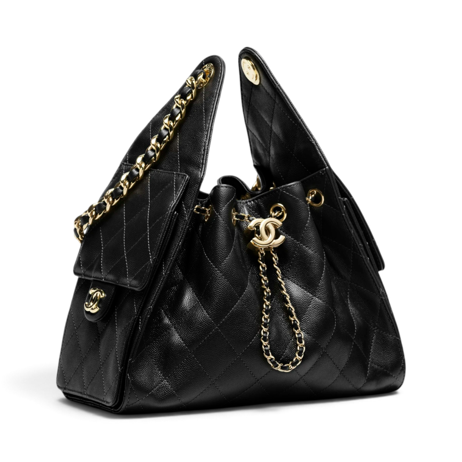 Chanel Chanel 25 Small Handbag Grained Calfskin & Gold-Tone Metal Black – back view in premium quality with AA+ craftsmanship