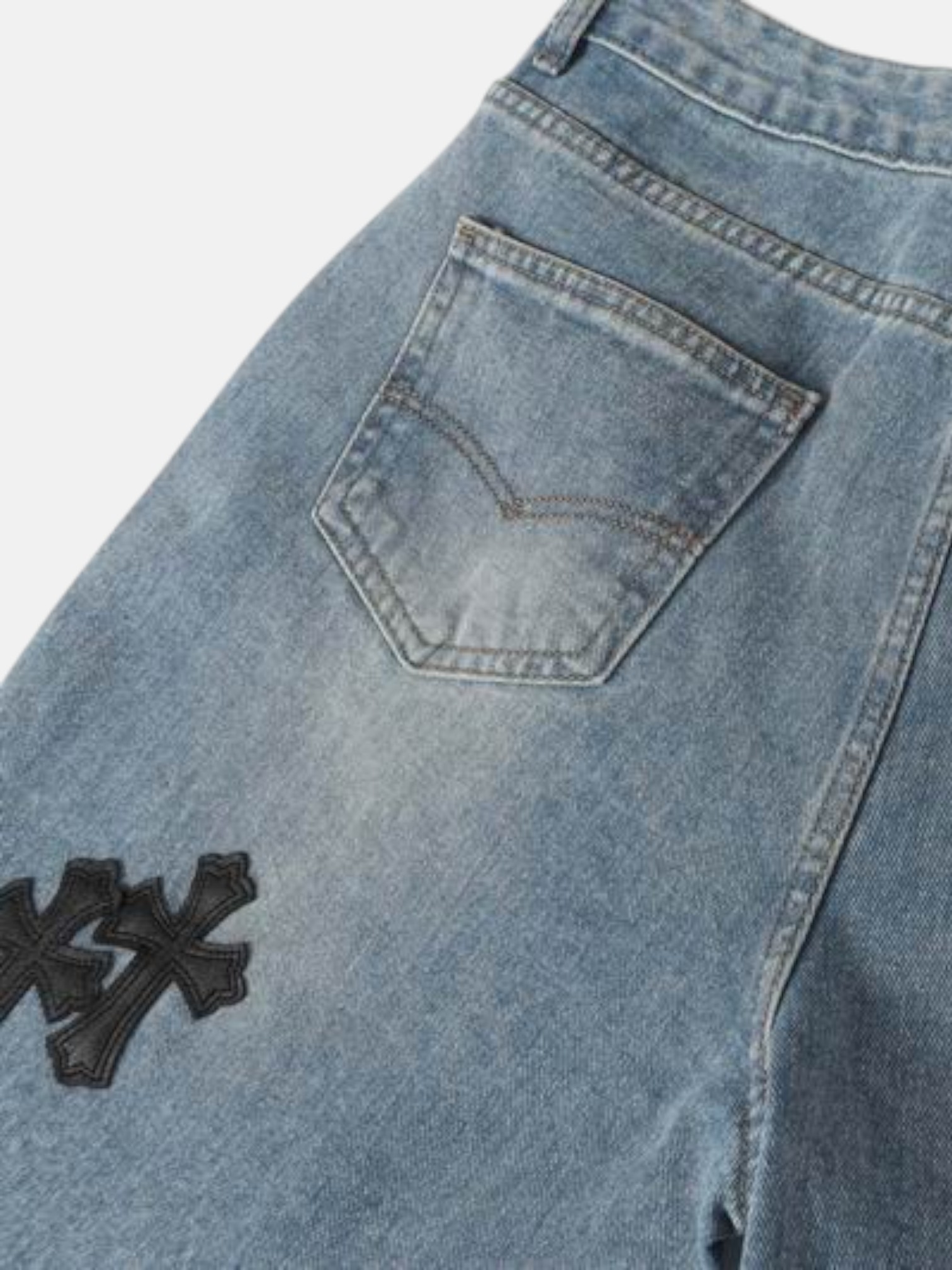 Chrome Chrome Hearts Minimal Cross Jeans Light Blue – detail view in premium quality with AA+ craftsmanship