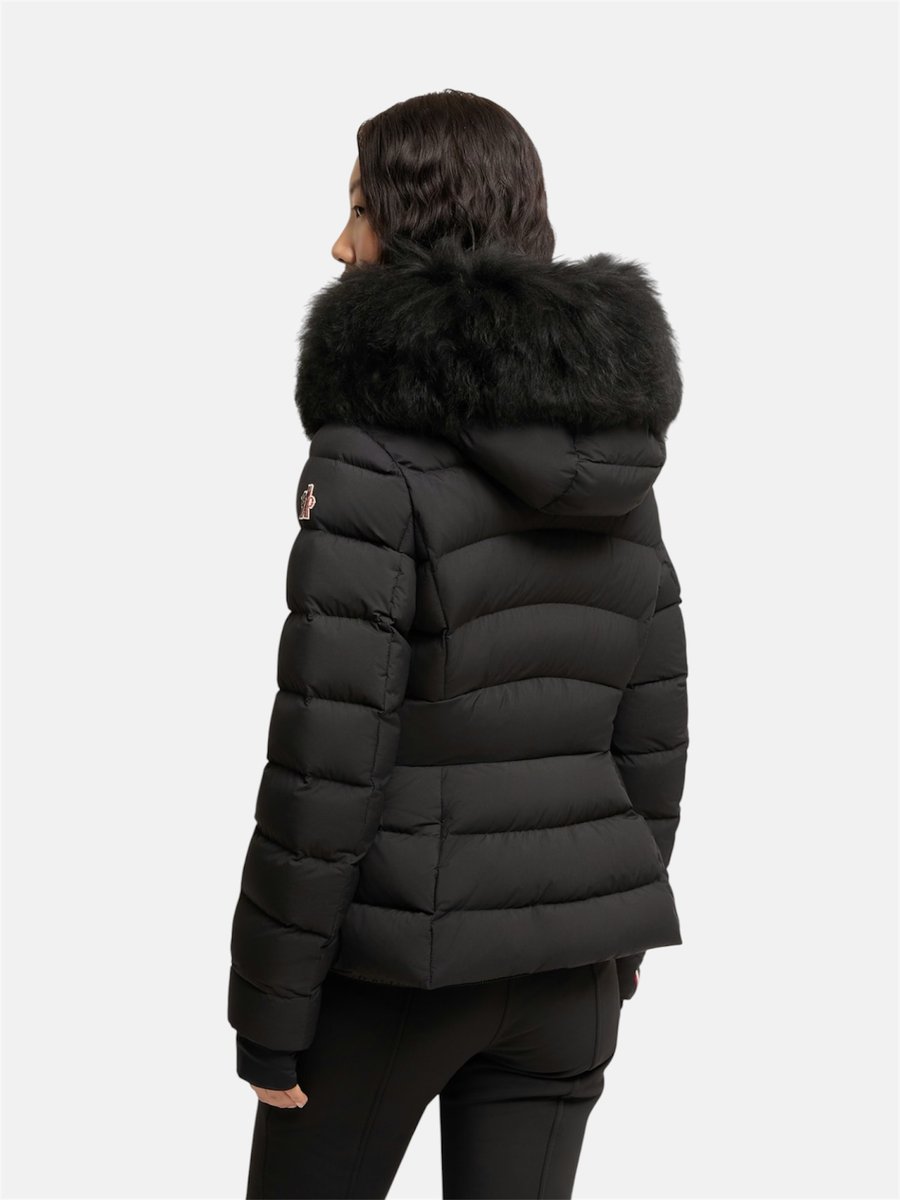 Moncler Armoniques Hooded Shearling-Trimmed Down Ski Jacket Black - Image 2