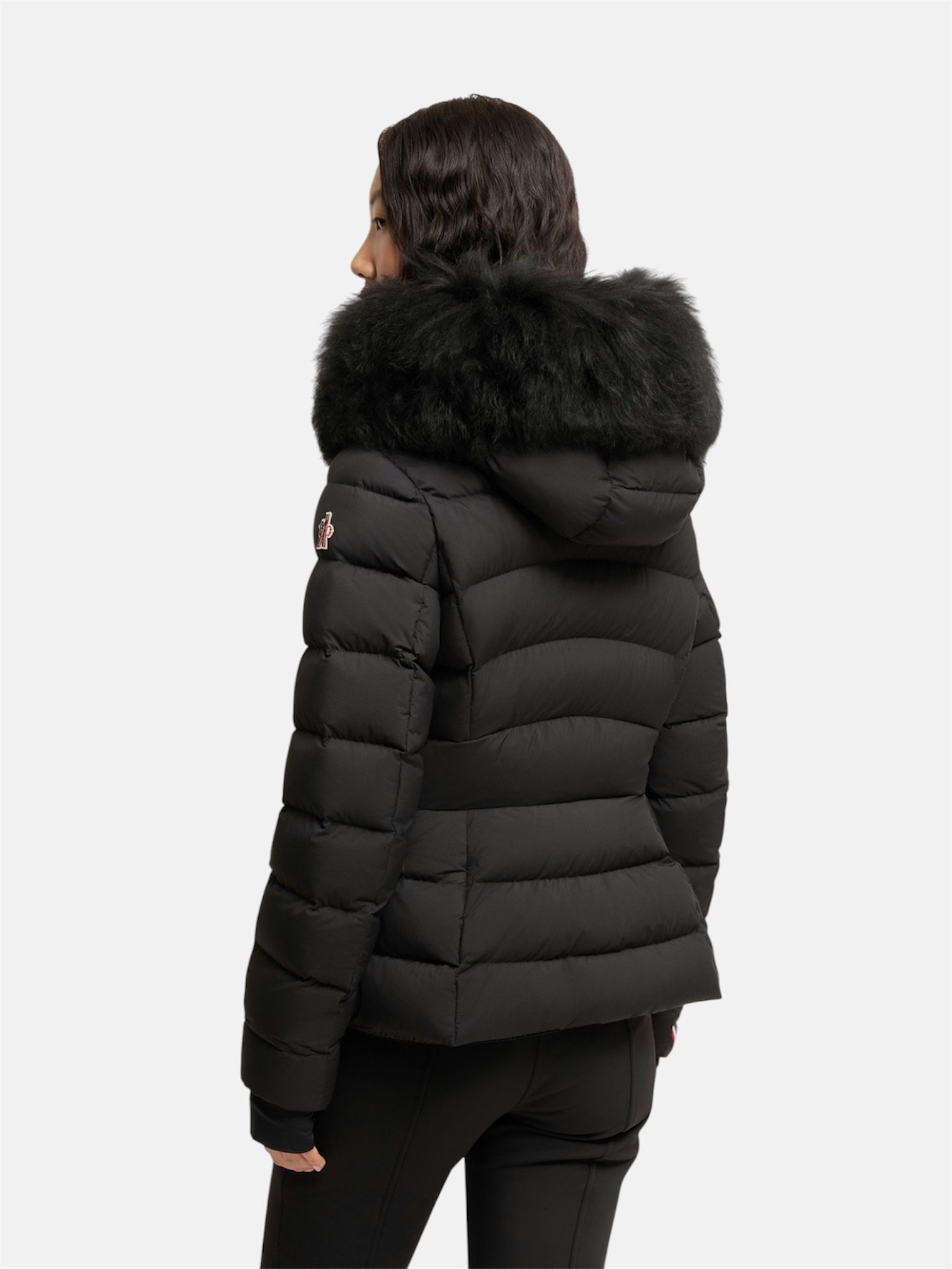 Moncler Moncler Armoniques Hooded Shearling-Trimmed Down Ski Jacket Black – side profile view in premium quality with AA+ craftsmanship
