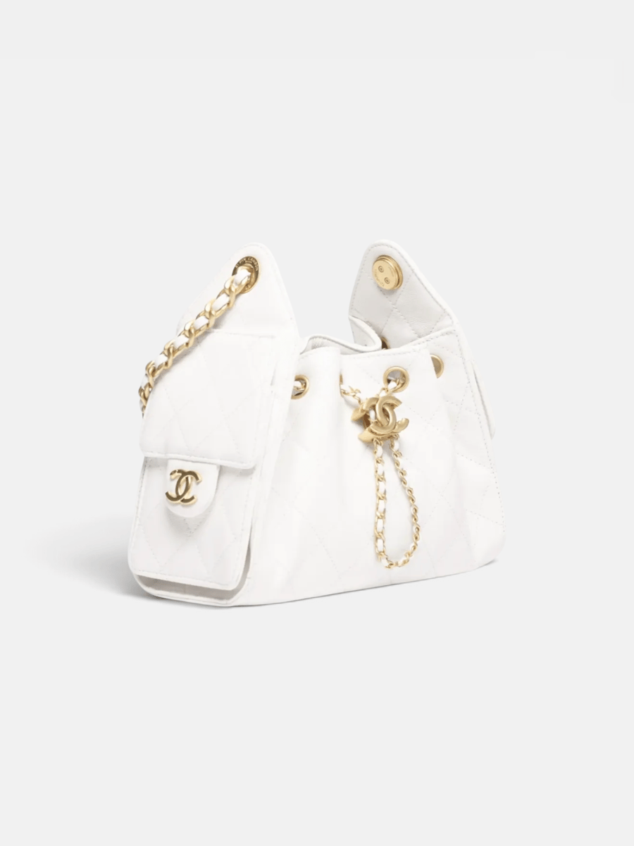 Chanel 25 Mini Handbag Grained Calfskin & Gold-Tone Metal in White - Preview