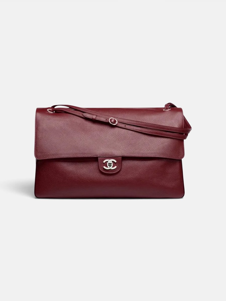 Chanel Maxi Flapbag in Grained Calfskin & Silver Metal Dark Burgundy - Image 1