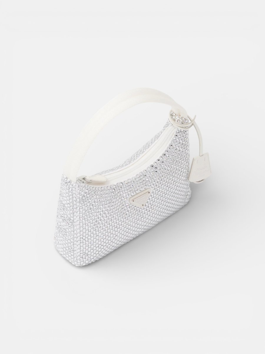 Prada Re-Edition Mini Satin Bag with Crystals White - Preview
