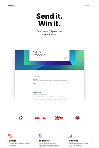 Beautiful Proposals with Electronic Signatures landing page