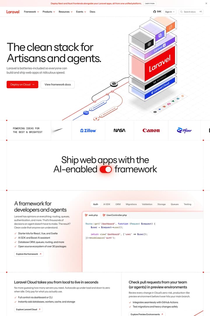 Laravel - The clean stack for Artisans and agents landing page screenshot
