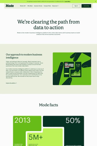Modern Business Intelligence | Better data, better decisions landing page